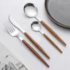 Besteck-Sets, 24-teilig, goldenes Geschirr-Set, Nachahmung von Holzgriff, Besteck, Edelstahl, Gabel, Messer, Löffel, Geschirr, Besteck