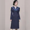 Casual jurken Fashion Runway Women Office Plaid Tweed Dress 2023 Autumn Winter Vintage Navy Collar Dubbele breasted Wollen Slim Vestidos