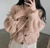 Knitted Cardigan Sweater Women Autumn V-neck Oversized Sweater Loose Coats