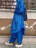 エスニック服eidイスラム教徒の長いキマール祈り衣服女性アバヤドレスセット2ピースパンツフルカバー