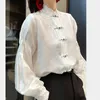 Dames blouses zijden dames zomer 2023 witte lange mouw shirts mode los fit Koreaanse top o-neck casual kleding