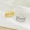 Anillos de boda de moda con exquisita apertura para mujer, anillo de dedo ajustable de circón geométrico de doble capa, regalo de joyería para niña