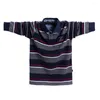 Men's Polos Excellent Quality Long Sleeved Polo Shirt Big Size Striped Cotton Shirts Casual Mens Lapel Top Tees Plus 5XL