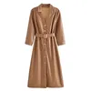 Casual Dresses Fall Winter Women Fashion Belt Faux Leather Dress Vintage Long Sleeve Metal Button Ladies Coat Vestido