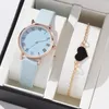 Armbandsur Topp 5/2st Watch Set for Women Luxury Leather Analog Ladies Quartz Wristwatch Fashion Armband 2023 Relogio Feminino