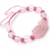 Link armbanden 2023 Pink Crystal Pixiu Bracelet Design Breng gezondheidsrijkdom gelukkig voor vrouwen naurrale stenen kralen sieraden vrouw