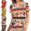 Juldekorationer Santa Print Scrub Women V-ringning Kort ärm enhetlig vårdare Arbetsdukar Pet Grooming Shirt Beauty Salon Home Decor