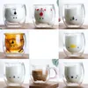 Vinglas Cartoon Glass Cup Mug Double Layer High Borosilicate Duck Bear Milk Hushållen TEA Kaffe Vatten Drinkware