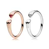 Pink Stone Love Heat Open RING 18K Rose Gold with Original Box for Pandora Authentic Sterling Silver Wedding Jewelry For Women CZ Diamond Girlfriend Gift Rings Set