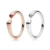 Pink Stone Love Heat Open Ring 18K Rose Gold med originalbox för Pandora Authentic Sterling Silver Wedding Jewelry For Women Cz Diamond Girlfriend Gift Rings Set