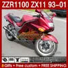 Pearl Red Bodys Kit voor Kawasaki Ninja ZX-11 R ZZR1100 ZX-11R ZZR 1100 CC ZX11 ZX 11 R 11R 165NO.47 ZX11R 93 94 95 96 01 ZZR-1100 1997 1998 1998 1999 2000 2001 OEM VOLLEDIGE FABRING