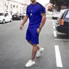 Men's Tracksuits 2023 Summer Tracksuit Men Casual Sports Set Solid Color Plaid Short Sleeved Shorts Sets Mens Fashion 2 Piece Sportswear