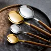 Conjuntos de utensílios de jantar 30pcs Conjunto de ouro de madeira de aço inoxidável Faca de faca de talheres de talheres de mesa de mesa de talheres de talheres
