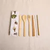 Juego de vajilla de madera Cucharadita de bambú Tenedor Cuchillo de sopa Juego de cubiertos de catering con bolsa de tela Utensilios de cocina Utensilio SN5075