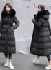 Mulheres para baixo parkas fmfssom inverno mulheres zíper solto longo algodão moda casual feminino grande gola de pele retalhos casaco outwear com cinto 221231