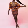 Ethnic Clothing African Women Dress Dashiki Kanga Femme Maxi V Neck Summer Short Sleeve Skirt Bazin Rich Plus Size Geometric Print