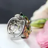 Cluster Rings Retro Thai Silver Wholesale Inlaid Natural Jasper Small Fish Ring Fashion S925 Sterling Index Finger Female