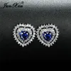 Stud Earrings Boho Crystal Love Heart For Women Royal Blue Stone White Gold Wedding Ear Studs Zircon Valentine Day Jewelry
