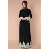 Etniska kläder muslimska traditionella kaftan abaya kvinna elegant islamiska turkiska Mellanöstern broderier maxi kvinnor spets mode lång klänning