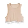 Women's Tanks Women's Crop Tops Ribbed Sleeveless Round Neck Rhinestone Tassel Hem Design Summer Camsi Streetwear Tank Y2k