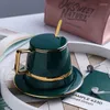 Cups Saucers European Luxurious Ceramics Coffee Cup Sets With Lid Dish Spoon Gift Box Suit Mugs Milk Tea Water Green Drinkware 450ml