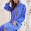 Ethnic Clothing Wepbel Djellaba Eid Abaya Ramadan Maxi Dress Women Blue Gold Tube Rhinestone With Hood Islamic Turkey Kaftan Robe