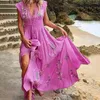 캐주얼 드레스 V 넥 술 Boho 롱 드레스 여성 우아한 꽃 프린트 맥시 파티 여름 민소매 루스 비치 Vestido