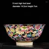 Bowls Gold Painted Flower Enamel Rice Bowl Noodles Single High Foot Anti Scalding Chinese Jingdezhen Bone China Tableware