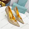 Womens Sandals 22ss Strass Stiletto Heel Height 8.5cm Pumps And Slingbacks Slip-on Dress Shoes Classic Golden Elegant Pointed Toes Quilted Texture Fashion Slipper