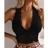 Kvinnors tankar Kvinnor Sport Brassiere Tank Top Slim Solid Lace Short Sexig V-ringad ärmlös Spaghetti-band Halter Backless Bra Vest