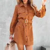 Casual Dresses Dress Up Buttons Corduroy Retro Women For Work Spring