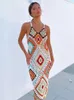 Vestidos casuais 2023 Boho Multi Color Crochet Midi Dress Women Women Summer Manless Hollow Out Beachweares Sundresses Vestidos