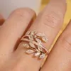 Wedding Rings Exquisite Leaf Design Gold Color Engagement For Women Fashion Cubic Zirconia Ring Gifts Female Luxury Jewelry 2023