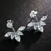 Studörhängen 925 Sterling Silver Elegant Sweet Flower Shiny CZ Zircon Ladies For Women Födelsedagspresenter Anti Allergy