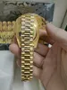 Original Box Certificate 18K Gold President Male Watches Day Date Diamonds Green Dial Watch Män rostfri Diamond Bezel Automatisk armbandsur 202368