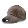 Plain Pu Leather Baseball Cap Men Adjustable Structured Classic Baseball Caps Hat Winter for Elderly Father