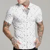 Men's Casual Shirts Fashion Social Men Turn-down Collar Buttoned Shirt Printing Short Sleev Tops Clothing Club Prom Cardigan