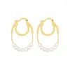 Boucles d'oreilles créoles couleur or pour femmes et filles, petit brin de perles blanches, élégant, magnifique, à la mode, joli accessoire de bijoux