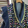 Kvinnors västar 2023 Spring Heavy Industry Rivet Color Gem Denim Vest Coat Women Elegant Ruffled V-ringad ärmlös Jean Waistcoat Jacket Top