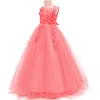 Flickaklänningar 2023 Girls Wedding Dress Lace Bead Applicques ärmlösa party Tulle Princess Födelsedag Första nattvardsblod för 15