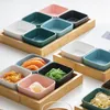 Plates Nordic Square Snack Plate Grid Bamboo Wood Dried Fruit Tray Household Ceramic Bowl Nut Sauce Box Dish Platter