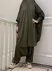 Vêtements ethniques Eid Musulman Long Khimar Prière Vêtement Femmes Abaya Robe Ensemble 2 Pièce Pantalon Couverture Complète Islamique Musulman Kaftan Jilbab Djellaba