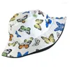 Boinas Sombreros de cubo de verano para mujer Mariposa Impreso Hermosa Mujer de ala ancha Cubos de sol Sombrero Gorras Protección UV