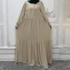 Vêtements ethniques Wepbel en mousseline de soie longue Robe musulmane couleur unie lâche a-ligne bouton Abaya islamique femmes manches Maxi Caftan Robe