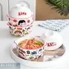 Bowls 650ml Noodle Bowl with Lid Cartoon Shins Marukos Creative Spoon Ceramics Instant Room الطالب