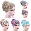 Etniska kläder 2023 Tryckfärg Rika Small Floral Turban Hat Leopard Family Pullover Sunscreen Windproof Cotton Back Bun Head