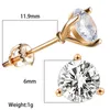 Stud Earrings 6/7/8mm Round White Zircon Screw Back Vintage Gold Color Small For Women Luxury Crystal Wedding