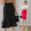 Rokken 2023 Leer vrouwen formele midi rok vrouwelijk elegant hoog taille pakket heup zwart/rood kantoor dame fishtail