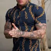 Men's Casual Shirts Fashion Social Men Turn-down Collar Buttoned Shirt Printing Short Sleev Tops Clothing Club Prom Cardigan