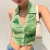 Camisoles Tanks Ladies Crop Top lavorato a maglia Donna Halter Neck Backless Summer Paisley Green Tops V Button Sleeveless Vintage Sexy Tank